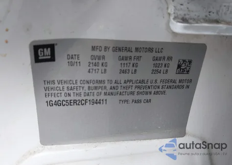 2012 Buick Lacrosse Leather Group z USA, uszkodzony, nr VIN 1G4GC5ER2CF194411